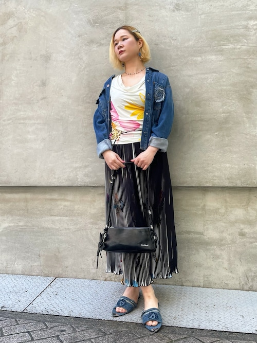 Desigual（デシグアル） ロング スカート ストライプ花柄プリーツ