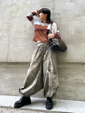 「Desigual（デシグアル）のColor-block eco-fur knit / カラーブロックエコファーニット（ニット/セーター、ブラウン系）」を使った、Desigual心斎橋STAFFさん（レディース・162cm）の秋コーディネート