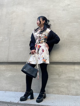 「黒タイツ」｜Desigual心斎橋STAFFさん（レディース・153cm）の冬コーディネート