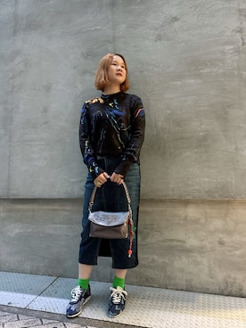 「アイテム（デニムスカート）」を使った、Desigual心斎橋STAFFさん（レディース・162cm）の冬コーディネート