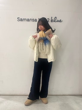 「マフラー」｜「アイテム（ノーカラージャケット）」を使った、wakaさん（レディース・158cm）の冬コーディネート