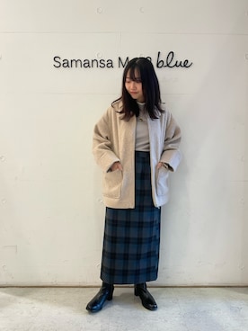 「Samansa Mos2 blue（サマンサモスモスブルー）のアイテム（ノーカラージャケット）」を使った、wakaさん（レディース・158cm）の秋コーディネート