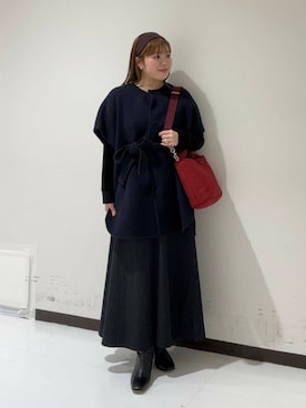 「アイテム（ポンチョ）」を使った、3soa17さん（レディース・152cm）の秋コーディネート