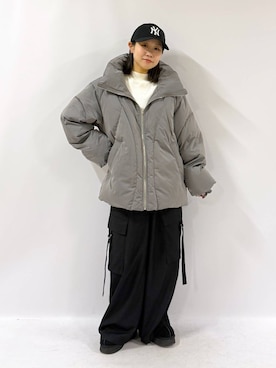 「アイテム（ブルゾン、グレー系）」を使った、Sakiさん（レディース・156cm）の冬コーディネート