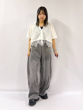 「PAGEBOY（ページボーイ）の＜まるでデニム見え！/紫外線カット/接触冷感/ストレッチ＞マルデニコクーンパンツ（デニムパンツ、ブラック系）」を使った、Sakiさん（レディース・156cm）の夏コーディネート