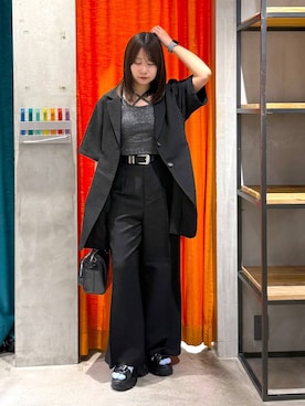 「PAGEBOY（ページボーイ）のモードバックルベルト3（ベルト、ブラック系）」を使った、Sakiさん（レディース・156cm）の春コーディネート