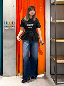 「PAGEBOY（ページボーイ）のレースキリカエデニム（デニムパンツ、ブルー系）」を使った、Sakiさん（レディース・156cm）の夏コーディネート
