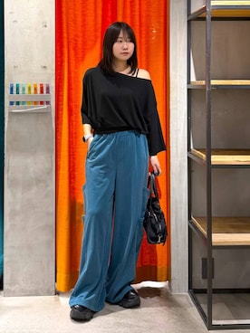 「PAGEBOY（ページボーイ）のレースアップソックスブーツ（ブーツ、ブラック系）」を使った、Sakiさん（レディース・156cm）の春コーディネート