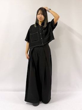 「PAGEBOY（ページボーイ）のMEGAワイドスラックス（スラックス、ブラック系）」を使った、Sakiさん（レディース・156cm）の夏コーディネート