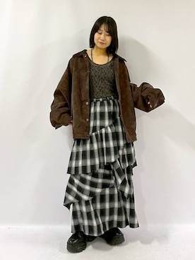 「PBLIM（ページボーイリム）の《UNISEX》ソフトスウェードブルゾン（ブルゾン）」を使った、Sakiさん（レディース・156cm）の秋コーディネート