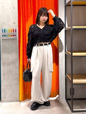 「PAGEBOY（ページボーイ）のモードバックルベルト3（ベルト、ブラック系）」を使った、Sakiさん（レディース・156cm）の春コーディネート