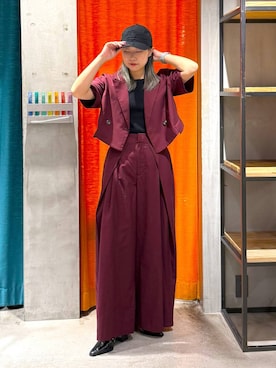 「PAGEBOY（ページボーイ）のフラップデザインショートジャケット（テーラードジャケット、レッド系）」を使った、Sakiさん（レディース・156cm）の夏コーディネート