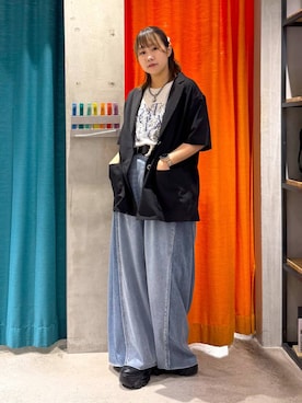 「骨格ナチュラル」｜「アイテム（ジャケット/アウター）」を使った、Sakiさん（レディース・156cm）の夏コーディネート