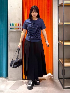 「PAGEBOY（ページボーイ）の≪S/M/Lの3サイズ展開≫ モードバックルスポサン（サンダル、グレー系）」を使った、Sakiさん（レディース・156cm）の春コーディネート