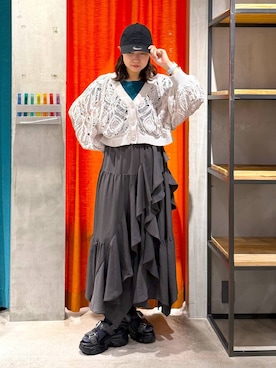 「PAGEBOY（ページボーイ）のスカシリーフニットボレロ 【一部カラーWEB限定】（カーディガン/ボレロ、ベージュ系）」を使った、Sakiさん（レディース・156cm）の春コーディネート