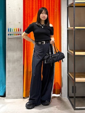 「PAGEBOY（ページボーイ）のモードバックルベルト3（ベルト、ブラック系）」を使った、Sakiさん（レディース・156cm）の春コーディネート