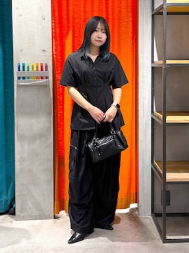 「PAGEBOY（ページボーイ）の【2WAY仕様】スタッズミニボストンバッグ（ショルダーバッグ、ブラック系）」を使った、Sakiさん（レディース・156cm）の夏コーディネート