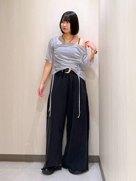 「PAGEBOY（ページボーイ）のサイドタックルーズウラケパンツ/イージーパンツ【4color・2size】（スウェットパンツ）」を使った、Sakiさん（レディース・156cm・20代）の夏コーディネート