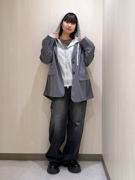 「PAGEBOY（ページボーイ）の【セットアップ対応】チェックMIXジャケット 《2サイズ展開》（テーラードジャケット）」を使った、Sakiさん（レディース・156cm）の秋コーディネート