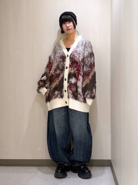 「PBLIM（ページボーイリム）の《UNISEX》スラブブリーチデニム（デニムパンツ）」を使った、Sakiさん（レディース・156cm）の秋コーディネート