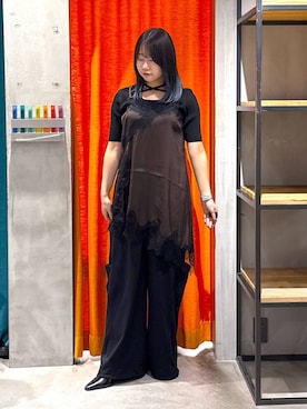 「PAGEBOY（ページボーイ）のレースドッキングイレヘムキャミワンピース（チュニック、ブラウン系）」を使った、Sakiさん（レディース・156cm）の夏コーディネート