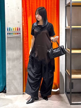 「PAGEBOY（ページボーイ）の【2WAY仕様】スタッズミニボストンバッグ（ショルダーバッグ、ブラック系）」を使った、Sakiさん（レディース・156cm）の夏コーディネート