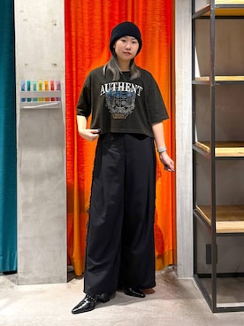 「PAGEBOY（ページボーイ）のルーズサマービーニー（ニットキャップ/ビーニー、ブラック系）」を使った、Sakiさん（レディース・156cm）の夏コーディネート