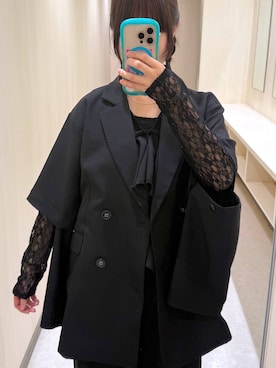 「PAGEBOY（ページボーイ）の【紫外線カット/接触冷感/イージーケア/セットアップ対応】バスケット2WAYジャケット（テーラードジャケット、ブラック系）」を使った、Sakiさん（レディース・156cm）の春コーディネート