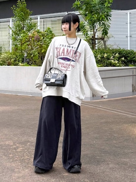 「PAGEBOY（ページボーイ）のサイドタックルーズウラケパンツ/イージーパンツ【4color・2size】（スウェットパンツ）」を使った、Sakiさん（レディース・156cm・20代）の秋コーディネート