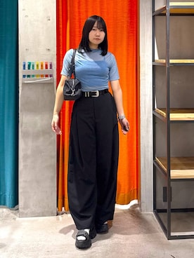 「PAGEBOY（ページボーイ）のモードバックルベルト3（ベルト、ブラック系）」を使った、Sakiさん（レディース・156cm）の春コーディネート