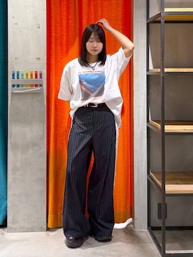 「PAGEBOY（ページボーイ）のモードバックルベルト3（ベルト、ブラック系）」を使った、Sakiさん（レディース・156cm）の春コーディネート