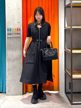 「PAGEBOY（ページボーイ）のレースアップソックスブーツ（ブーツ、ブラック系）」を使った、Sakiさん（レディース・156cm）の春コーディネート