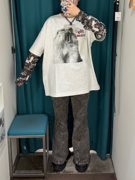 「PBLIM（ページボーイリム）の《UNISEX》シャウトアニマルT（Tシャツ/カットソー、グレー系）」を使った、Sakiさん（レディース・156cm）の夏コーディネート