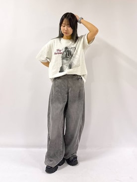 「PBLIM（ページボーイリム）の《UNISEX》シャウトアニマルT（Tシャツ/カットソー、グレー系）」を使った、Sakiさん（レディース・156cm）の夏コーディネート