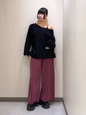 「PAGEBOY（ページボーイ）の【選べる着丈/前後2WAY/マシンウォッシャブル】マルチWAYネックプルオーバー/ニット（ニット/セーター）」を使った、Sakiさん（レディース・156cm）の秋コーディネート