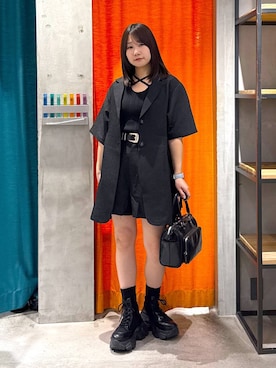 「PAGEBOY（ページボーイ）のモードバックルベルト3（ベルト、ブラック系）」を使った、Sakiさん（レディース・156cm）の春コーディネート