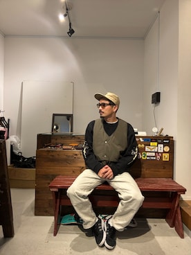 「アイテム（ダウンベスト）」を使った、Yusukeさん（メンズ・170cm）の秋コーディネート