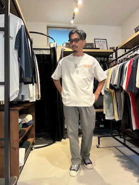 「VIVIFY（ビビファイ）のピアス/フープ(L)/アラベスク/ヘビー/K18ゴールドポスト（ピアス（片耳用）、シルバー系）」を使った、Yusukeさん（メンズ・170cm）の夏コーディネート