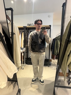 「アイテム（ライダースジャケット）」を使った、Yusukeさん（メンズ・170cm）の春コーディネート
