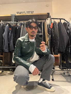 「アイテム（ライダースジャケット）」を使った、Yusukeさん（メンズ・170cm）の秋コーディネート