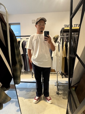 「ROTAR（ローター）のCOOLMAX Stretch Twill Work Chino（チノパンツ、ブルー系）」を使った、Yusukeさん（メンズ・170cm）の夏コーディネート