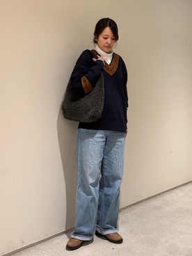 「collex（コレックス）の【WEB限定】ギャザーハンドルエコファートートバッグ（トートバッグ）」を使った、erikaさん（レディース・153cm）の秋コーディネート