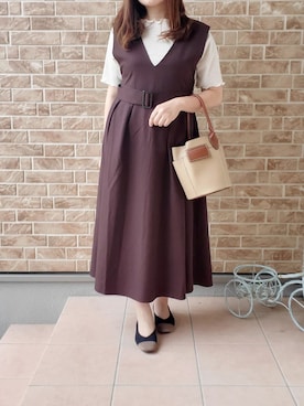 「淡色カジュアル」｜「アイテム（ジャンパースカート）」を使った、あねもねさん（レディース・153cm）の夏コーディネート