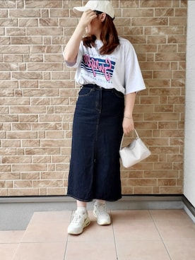 「しまむら（シマムラ）のアイテム（デニムスカート）」を使った、あねもねさん（レディース・153cm）の夏コーディネート