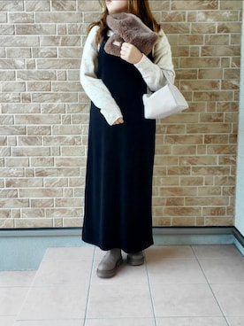 「マフラーコーデ」｜「アイテム（ワンピース/ドレス）」を使った、あねもねさん（レディース・153cm）の秋コーディネート