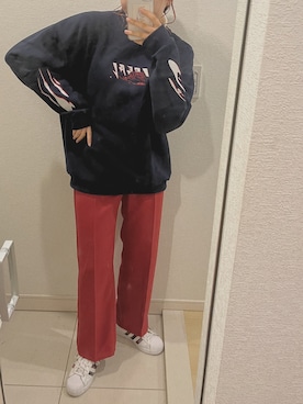 「レッドコーデ」｜「アイテム（スウェット）」を使った、ぽさん（レディース・158cm）の冬コーディネート