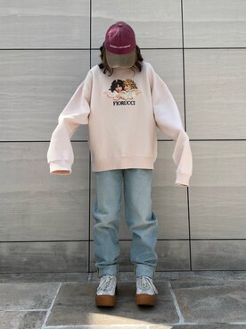 「FIORUCCIのアイテム（スウェット、ピンク系）」を使った、じゅりさん（レディース・148cm）の春コーディネート