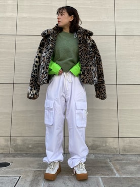 「MM6 Maison Margiela（ｴﾑｴﾑｼｯｸｽ ﾒｿﾞﾝ ﾏﾙｼﾞｪﾗ）のアイテム（ニット/セーター、グリーン系）」を使った、じゅりさん（レディース・148cm）の冬コーディネート