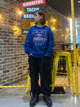 「KENZO」｜「アイテム（カーゴパンツ）」を使った、じゅりさん（レディース・148cm）の冬コーディネート