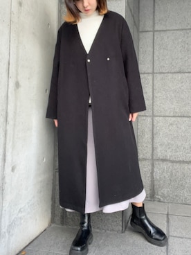 「フリース」｜「アイテム（ノーカラーコート）」を使った、iさん（レディース・162cm）の冬コーディネート